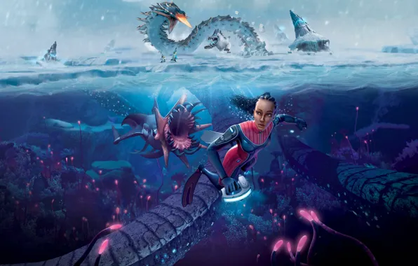 Снег, водолаз, ice, Games, Girls, Games Art, Subnautica Below Zero