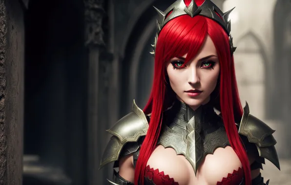 Fantasy, armor, art, red hair girl, Stable Diffusion, neuronet, Ai art
