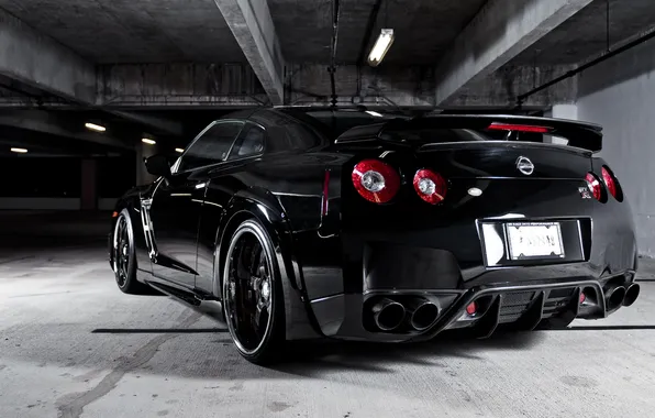 Чёрный, Nissan, GT-R, black, ниссан