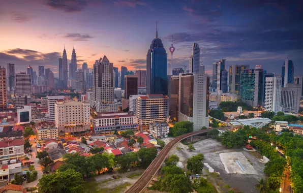 Картинка башня, небоскреб, дома, панорама, Малайзия, Куала-Лумпур