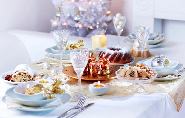 Картинка украшения, праздник, свечи, печенье, Рождество, чашка, торт, Новый год