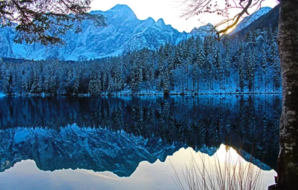 Картинка Зима, Италия, Winter, Italy, альпы, Italia, Fusine Lakes, озеро Фузине