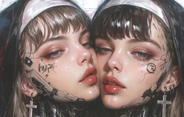 Girl, anime, sci-fi, cyberpunk, nun