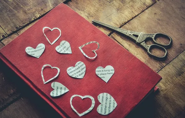 Картинка сердце, книга, ножницы