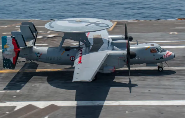 Посадка, ДРЛО, Авианосец, ВМС Франции, E-2D Hawkeye, Marine Nationale, USS George H.W.Bush (CVN-77)