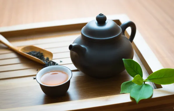 Чай, чайник, листья чая