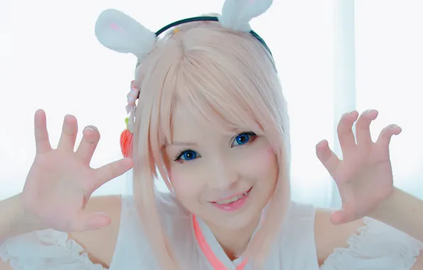 Girl, pink hair, blue eyes, beautiful, short hair, pretty, face, attractive