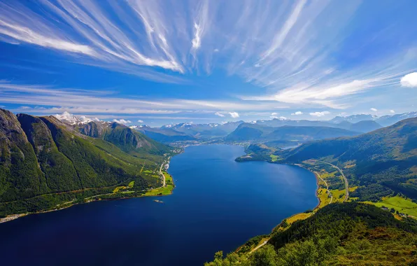 Картинка Горы, Озеро, Панорама, Норвегия, Mountains, Norway, Panorama, Lake