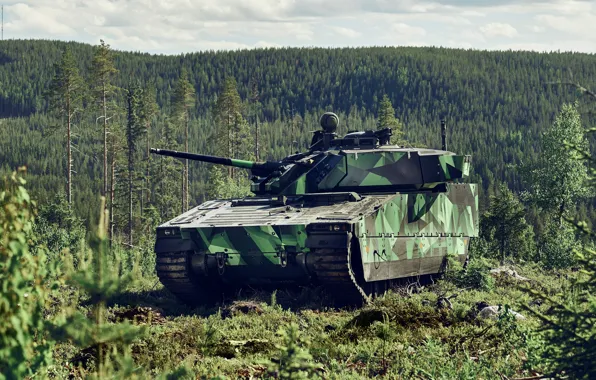 Деревья, Швеция, Sweden, Боевая машина пехоты, Infantry fighting vehicle, Боевая техника, Tracked combat vehicle, Гусеничная …