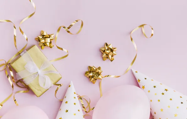 Фон, розовый, подарок, колпак, balloon, Воздушный шарики, gift-box
