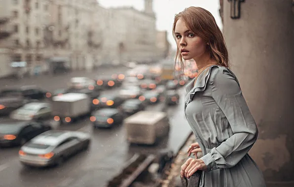 Девушка, Улица, Дождь, Платье, Москва, Красивая, Серое, Анастасия Щеглова
