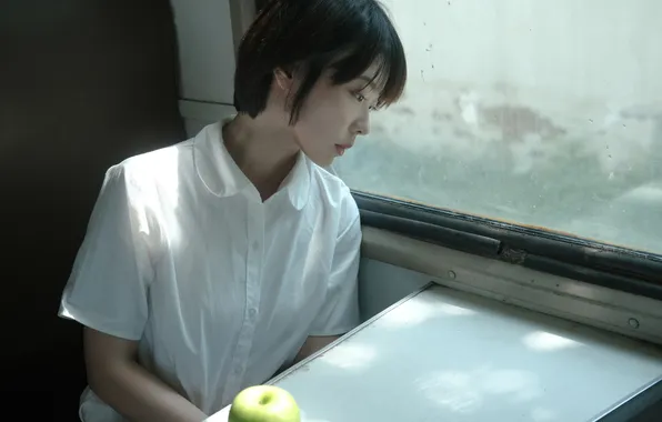 Apple, Beautiful, Asian, Model, Glass, Train, Woman, Cute