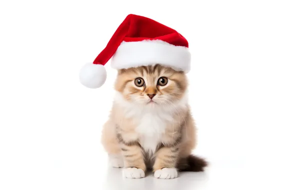 Кошка, взгляд, котенок, маленький, малыш, Рождество, милый, белый фон