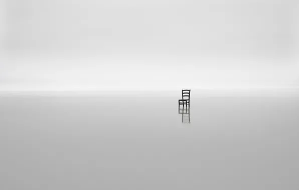 Картинка море, туман, минимализм, стул