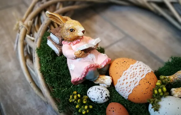 Яйца, Пасха, зайка, венок, декор