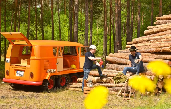 Картинка Деревья, Германия, Лес, Volkswagen, Двое, Мужчины, Austria, 1962