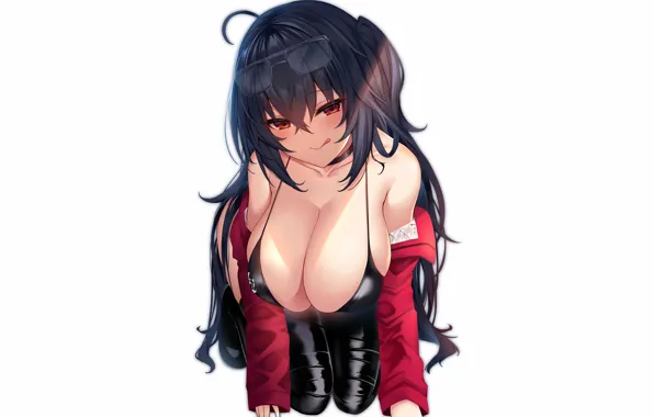 Girl, sexy, cleavage, long hair, boobs, anime, beautiful, red eyes