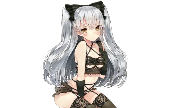 Girl, sexy, lingerie, cleavage, panties, thighhighs, long hair, boobs