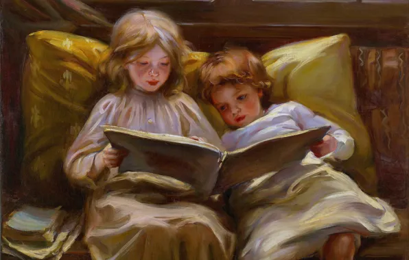 Книга, Дети, Картина, Двое, Лора Мюнц Лайл, Интересная история, Laura Muntz Lyall, Канадская художница