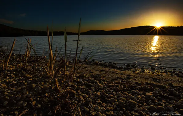 Солнце, закат, озеро, Mitch Van Beekum