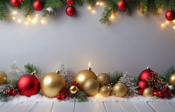 Картинка украшения, шары, Новый Год, Рождество, red, golden, new year, happy