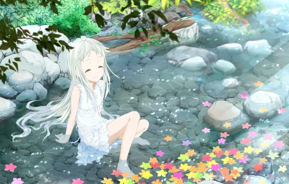 Картинка улыбка, река, девочка, невиданный цветок, honma meiko, ano hi mita hana no namae wo bokutachi …