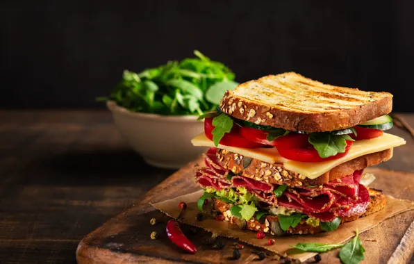 Картинка бутерброд, сэндвич, салями, овощами, сыром