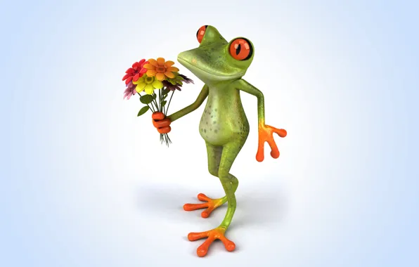 Цветы, лягушка, frog, funny