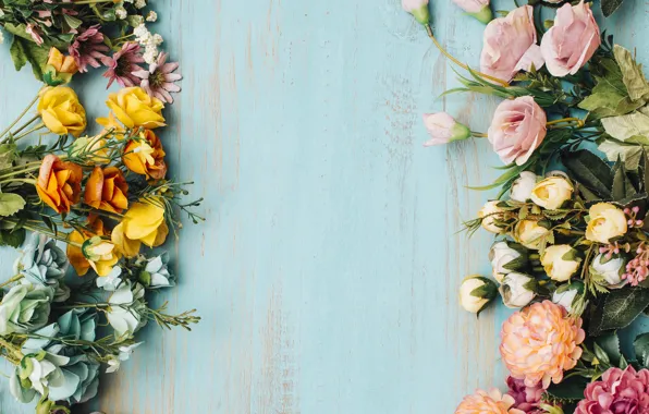 Цветы, розы, бутоны, wood, Colorful, flowers, декор, эустома