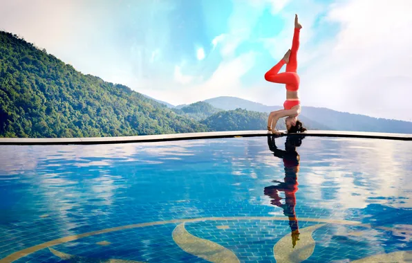 Девушка, лицо, поза, тело, бассейн, фигура, упражнение