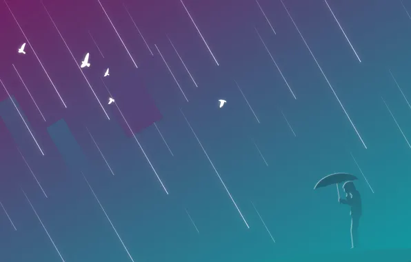Картинка фиолетовый, птицы, дождь, человек, зонт, rain, umbrella, man