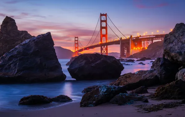 Rock, San Francisco, Ocean, golden gate bride