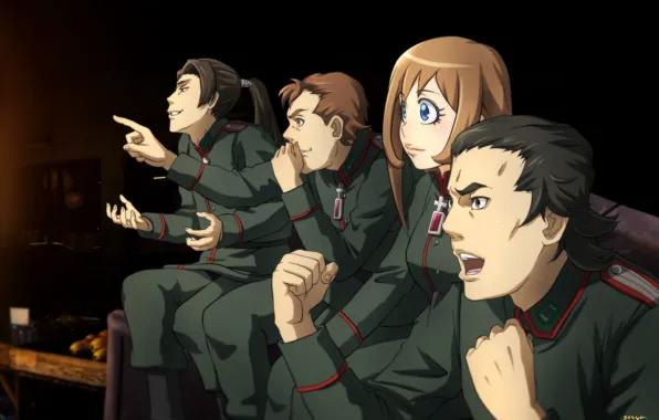 Red, girl, soldier, military, war, anime, man, fight