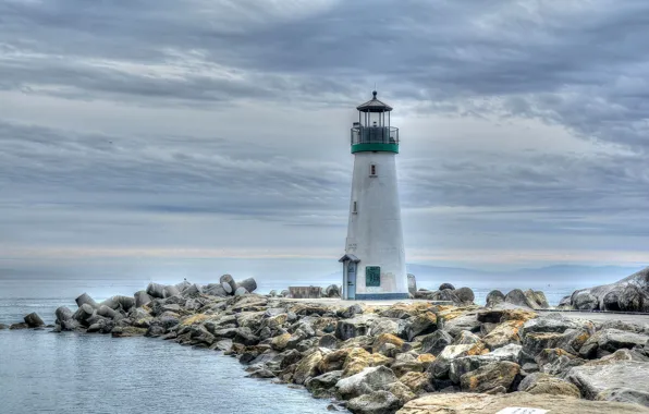 Картинка побережье, маяк, США, Santa Cruz, Walton Lighthouse