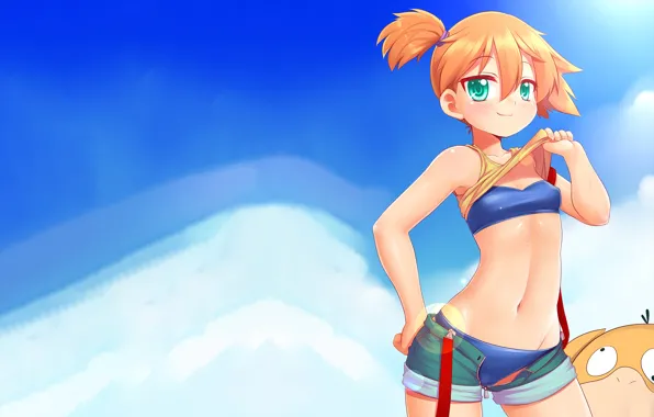 Girl, sexy, Misty, shorts, boobs, anime, beautiful, pretty