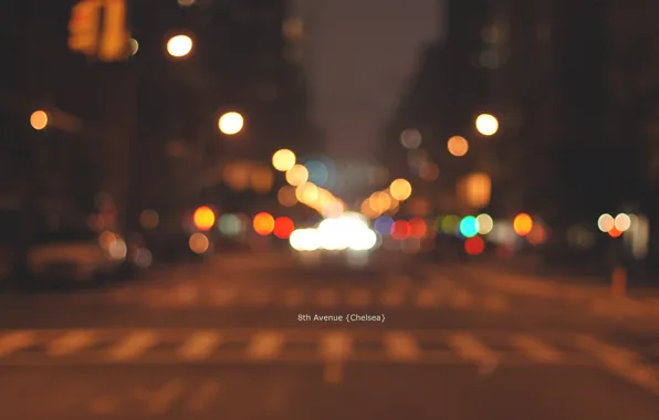 Картинка lights, night, Manhattan, blur, bokeh, Chelsea, New-York