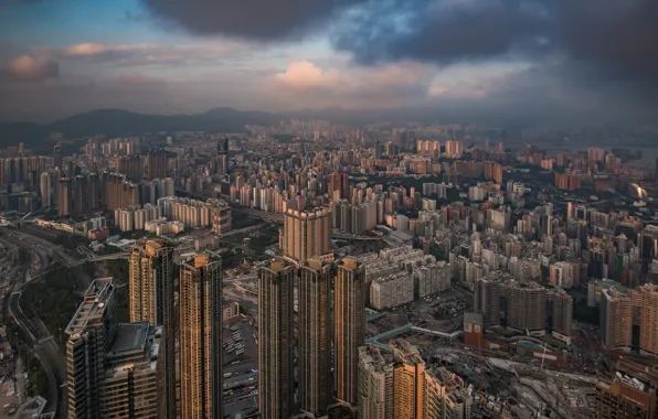 Картинка тучи, город, Гонконг, Китай