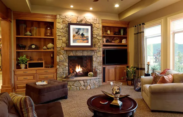 Design, style, living room, interior, fireplace
