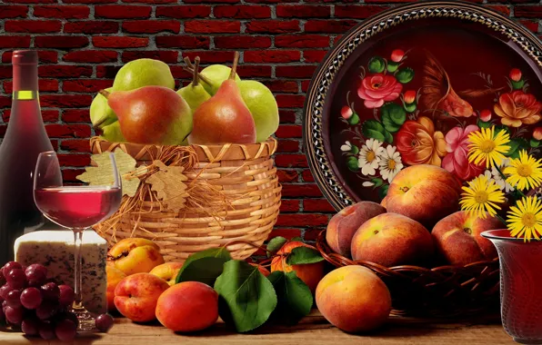 Фон, вино, обои, бокалы, wallpaper, фрукты, background, Натюрморт