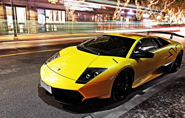 Картинка LP670-4, LAMBORGHINI, YELLOW, CITY, LIGHT, MURCIELAGO, SUPERVELOCE