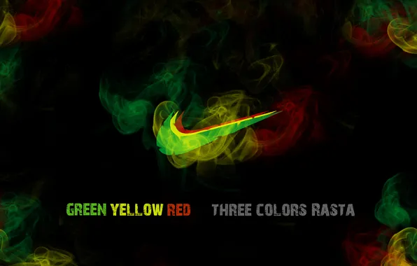 Картинка красный, жёлтый, обои, спорт, дым, тема, зелёный, Nike