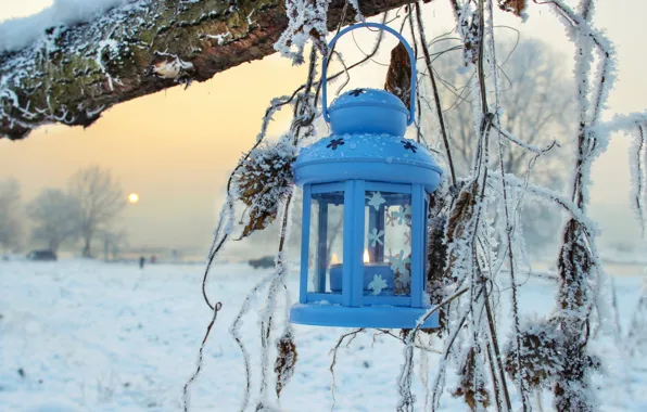 Картинка зима, снег, деревья, природа, фонарь