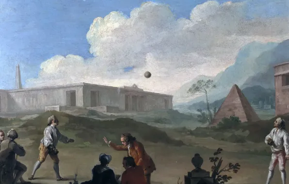 Люди, картина, пирамида, жанровая, Charles Joseph Flipart, Игры с Мячом