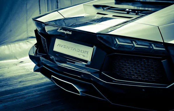 Lamborghini, black, задом, aventador, lp700-4, авентадор, лаборгини