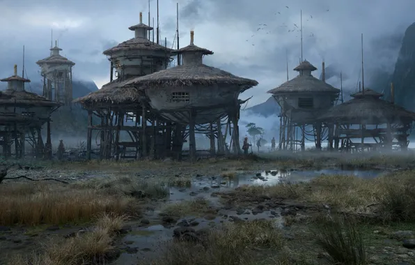 Горы, люди, жители, поселение, Settlement on the lake