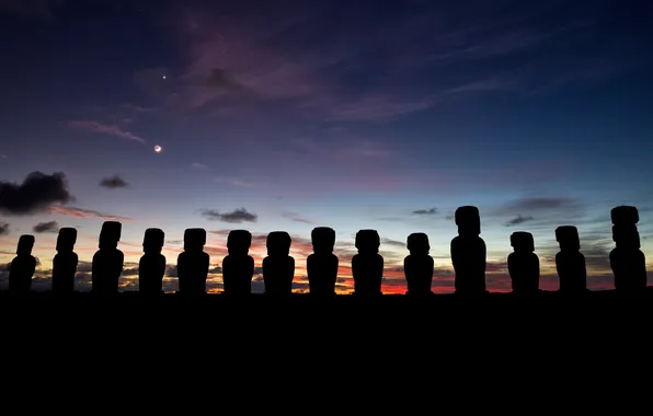 Sunrise, Chile, Easter Island, Moai statues