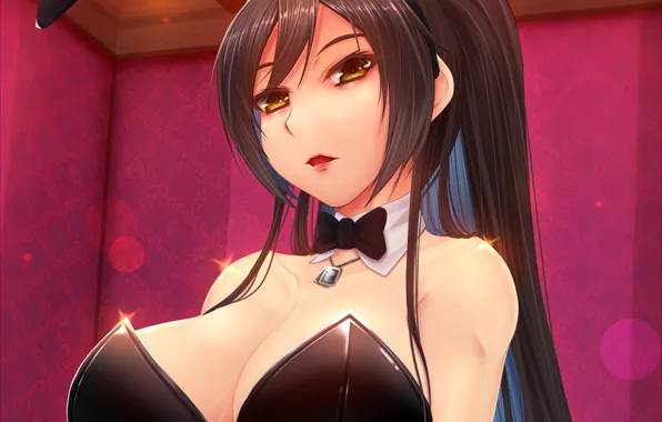 Girl, sexy, cleavage, long hair, brown hair, boobs, anime, beautiful