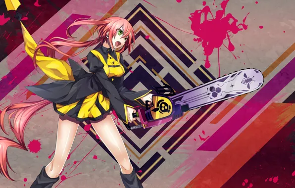 Kawaii, girl, blood, pink hair, green eyes, long hair, woman, anime