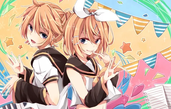 Стиль, аниме, мальчик, арт, девочка, звёздочки, Vocaloid, Вокалоид