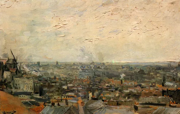 Картинка Vincent van Gogh, обзор города, from Montmartre, View of Paris